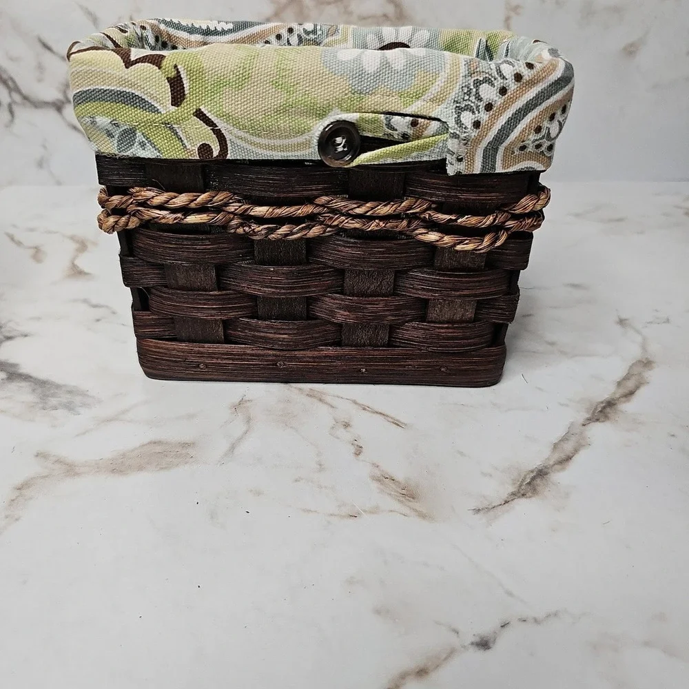 Handcrafted Brown Woven Wood Caddy & Lined Basket Set‎ Organization Cottagecore